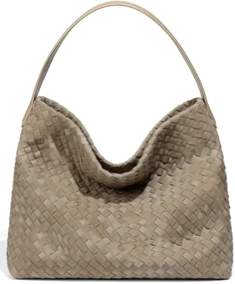 Women's Woven Shoulder Bag Handbags PU Leather Tote Bag Top-handle Shoulder Bag Soft Vegan Underarm Bag Woven Purse Clutch