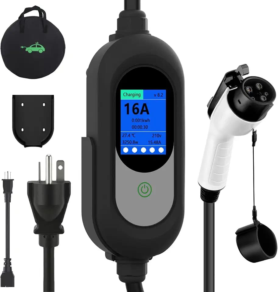 Level 1&2 EV Charger ETL Certified,110-240V,Nema 5-15 & 6-20 Plug,8-16A Adjustable Current & TimerElectric Car Charger with 17ft Cable,Portable EV Chargers for All SAE J1772 Evs