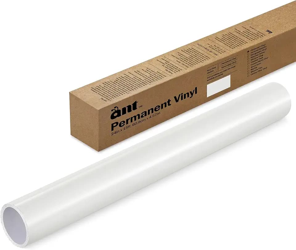 ANT White, 24" x 15’, Permanent Vinyl Roll, Adhesive Vinyl Roll, for DIY Project, Decal, Sticker, Compatible with Cricut, Cameo, Silhouette, Weather-Resistant