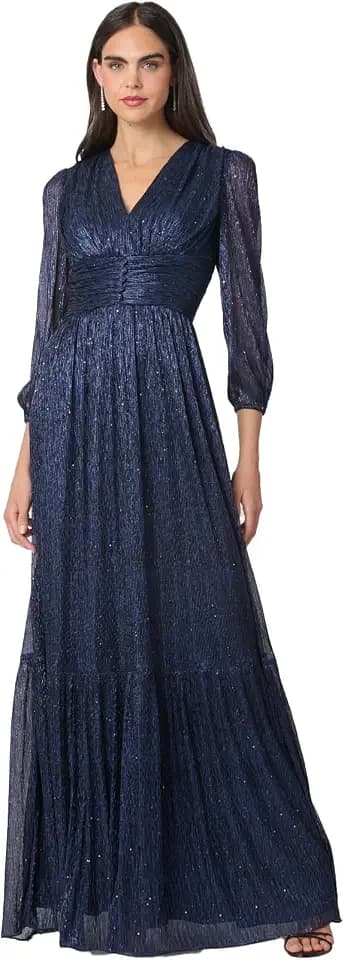 Shoshanna Women's Midnight Metallic Crinkle Chiffon Venus Dress