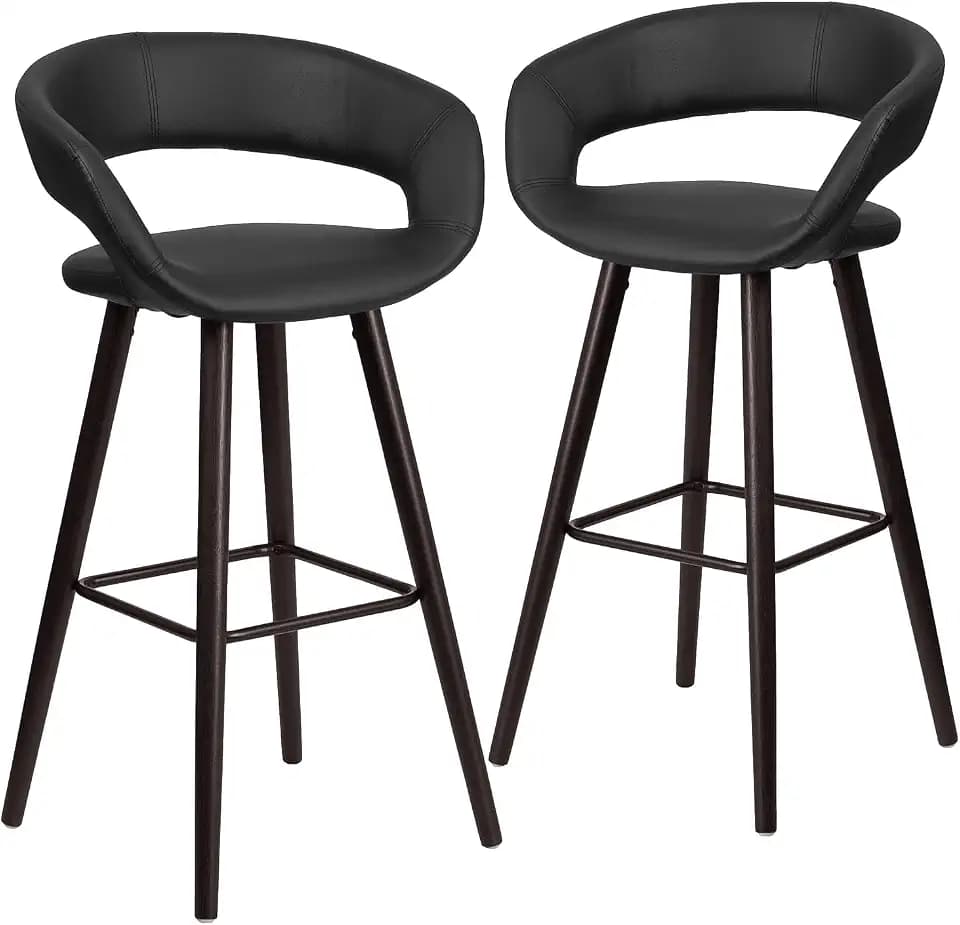 Flash Furniture Brynn Series Barhocker aus Cappuccino-Holz, 73 cm, Schwarz, Vinyl, 2 Stück