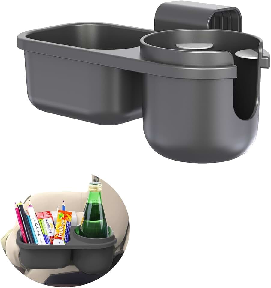 Kinderbecherhalter mit Snack-Halter für Cabrio-Autositze, wandelbarer Getränkehalter, Kinderwagen-Getränkehalter mit Snack-Pod, kompatibel mit den meisten Cabrio-Autositzen, schwarz.