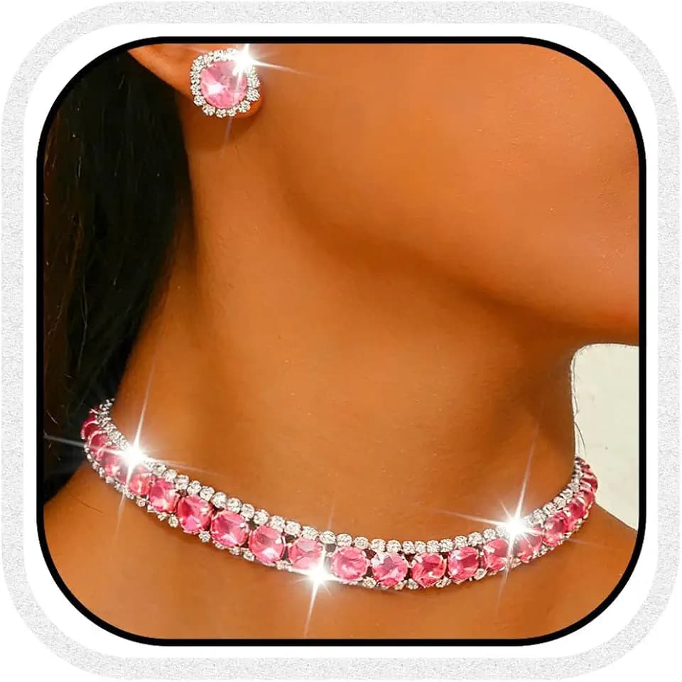 CLOACE Rhinestone Bridal Wedding Jewelry Set Sparkly Chocker Necklaces Earrings Prom Jewelry Accessories for Women