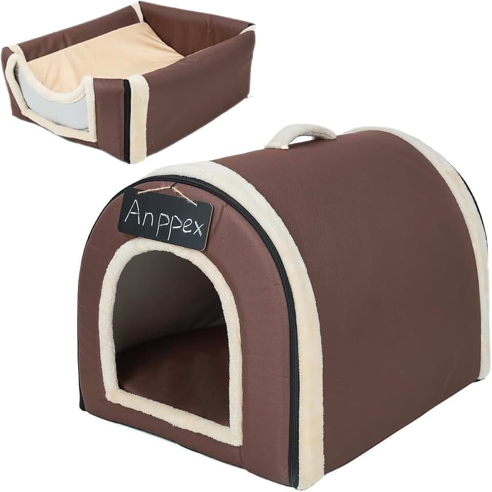 Dog House Indoor,Enclosed Warm Pet Bed,Hundehaus für drinnen,Katzenbett große Katzen Katzenhöhle,2-in-1 waschbares Hundebett mit Überzug,Größe M für Katzen und Welpen,Braun