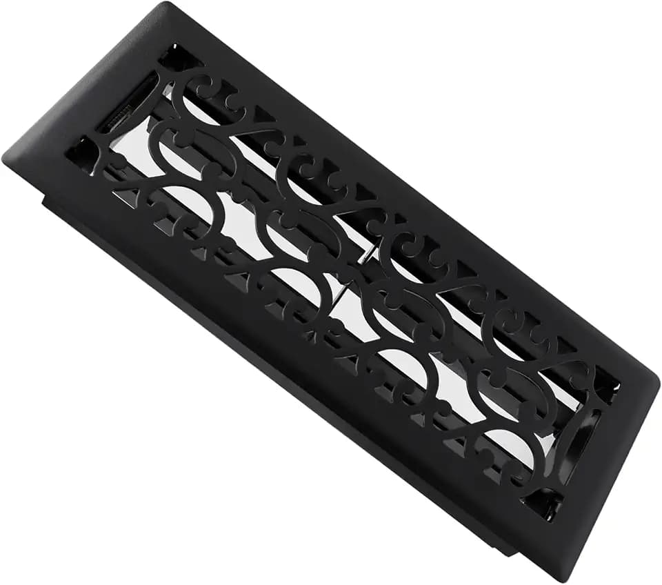 SANYCASA Black Floor Register for 4x12 Inches Holes - Heavy Duty Walkable Steel Floor Registers Adjustable Airflow Floor Vent Covers - Savannah Design - Matte Black - Air Vents Floor to Allow Walk