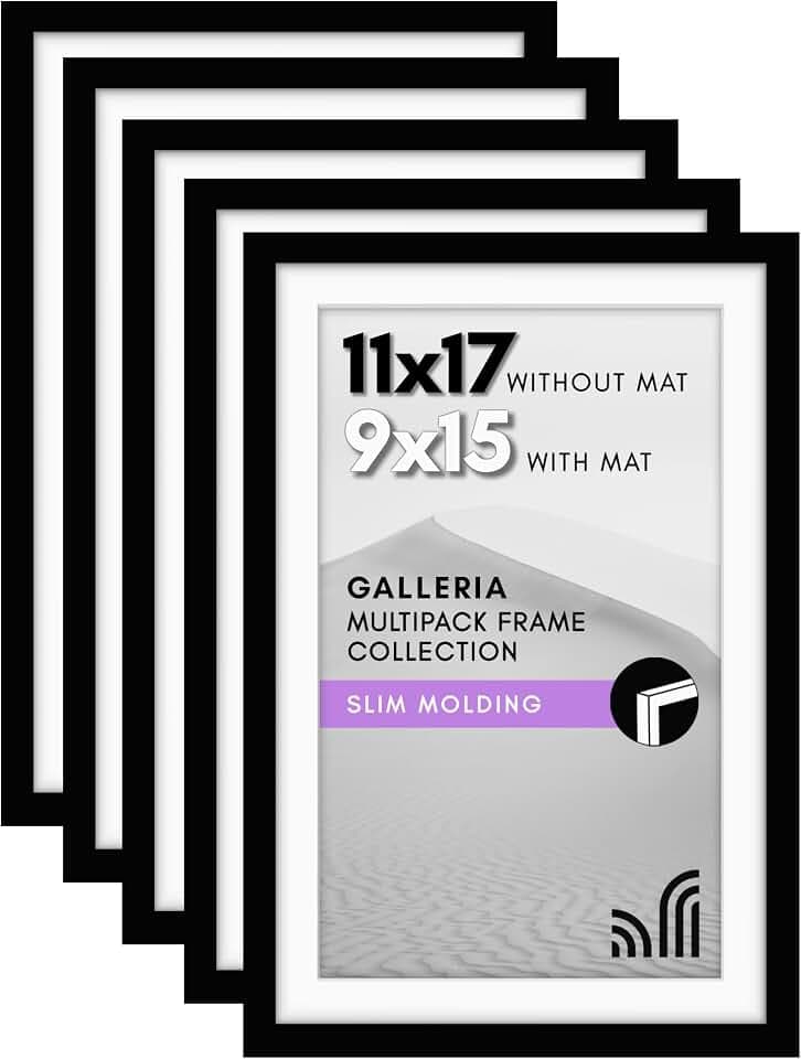 Americanflat, Bilderrahmen, 28 x 43 cm, mit poliertem Plexiglas – 5er-Set, 23 x 38 cm Rahmen mit Passepartout oder 28 x 43 cm Fotos ohne Passepartout, Galleria Kollektion, Schwarz