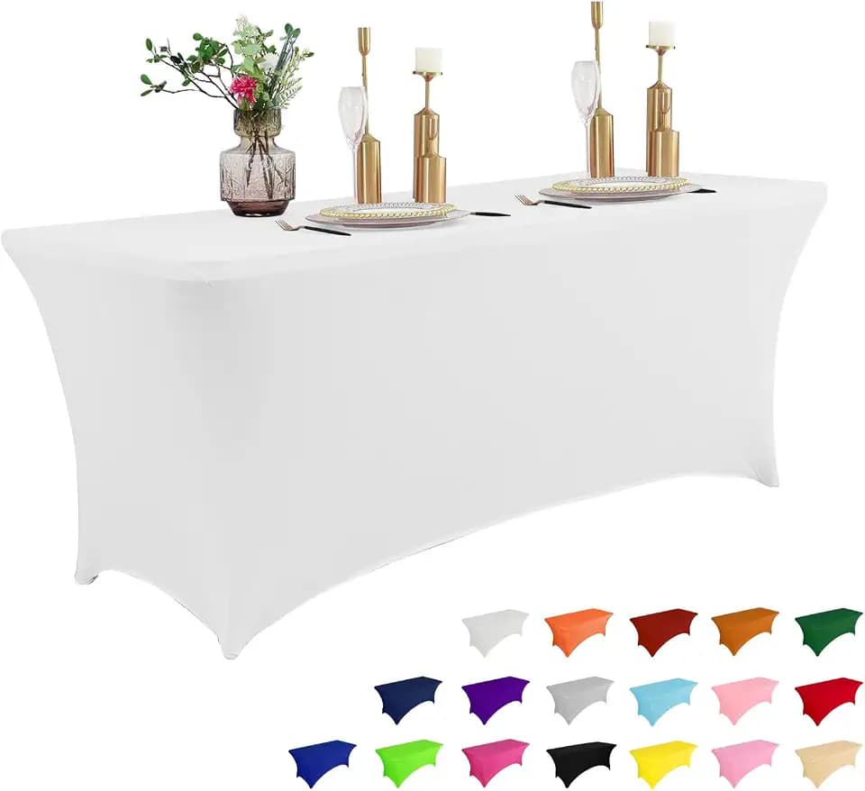 IVAPUPU 4FT Spring Table Cloth for Rectangular Spandex White Table Cover