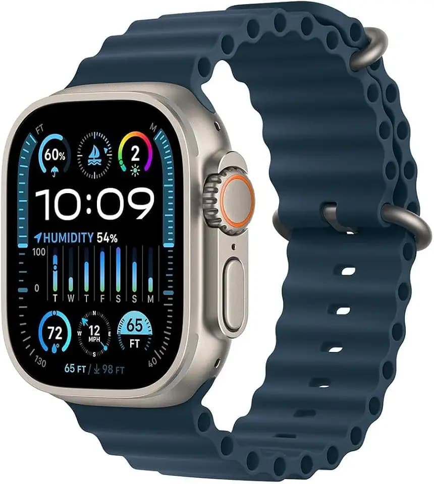 Apple Watch Ultra 2 [GPS + Cellular, 49mm] - Titanium Case with Blue Ocean Band, One Size (Renewed Premium)