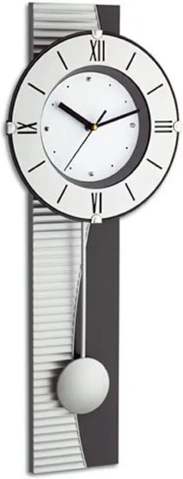 TFA Dostmann Analoge Pendeluhr, Wohnzimmeruhr, aus Kunststoff, in Metalloptik, 60.3001, 58,2 cm hoch, Silber