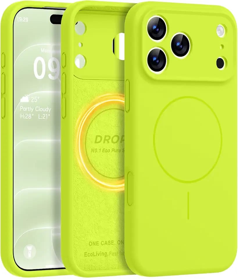 Vooii Magnetic for iPhone 18 Pro Case 6.3" Silicone, Fluorescent Green
