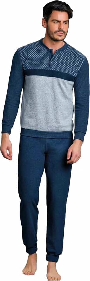 Enrico Coveri Herren-Winter-Pyjama aus Plüsch, Pyjama für Herren aus warmem Jacquard, warm und bequem