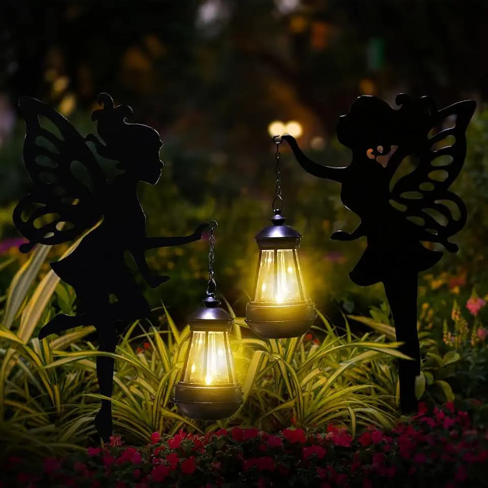 Solar Garden Fairy Lights, Fairy Shaped Metal Silhouette Statue