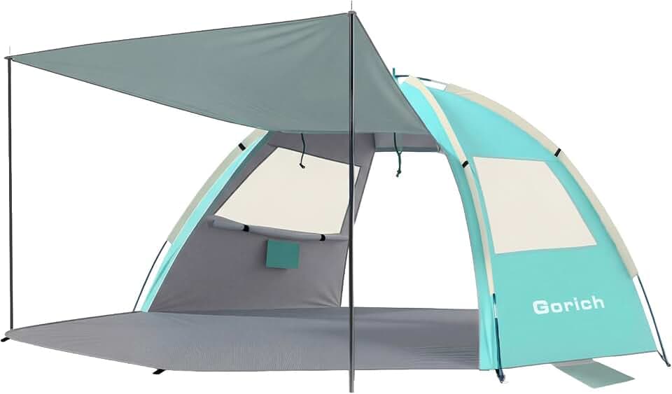 Gorich Beach Tent Sun Shelter with Canopy, Easy Setup UPF50+ UV Protection Sun Shade for 3-4/5-6/7-8 Person, Lightweight & Compact Beach Umbrella for Family Travel