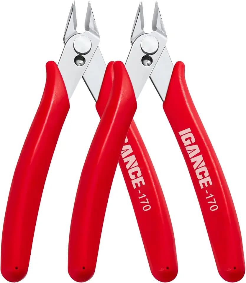 IGAN-170 Flush Wire Cutters (Pack of 2), Precision Jewelry Making Flush Cut Pliers, Small Wire Snips Clippers, Ideal for Ultra-fine Cutting Needs, Red