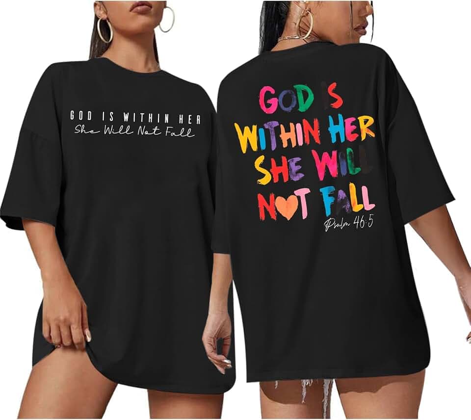 Jinluth Oversized Christian Shirts for Women Jesus Faith Shirt Bible Verse T Shirt God is Within Her Tees Inspirational Tops