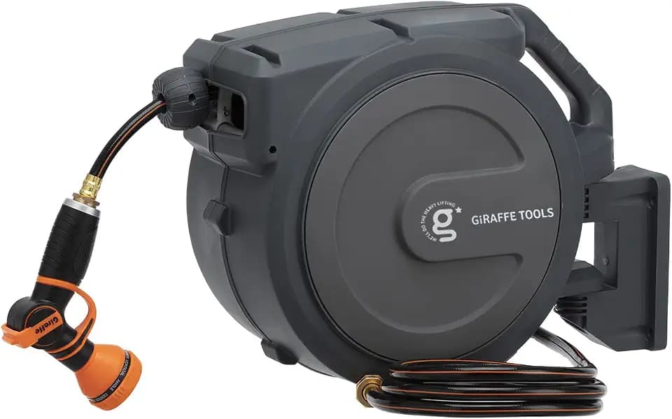 Giraffe Tools Retractable Garden Hose Reel 1/2"78FT Wall Mount Auto Rewind