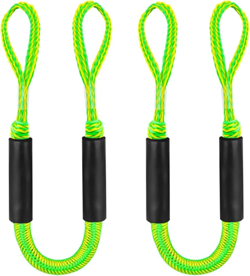 3FT Bungee Dock Lines for Boats, Marine Grade Mooring Lines for Docking with Loops, Shock Absorbing Boat Accessories, Boat Dock Ropes for Kayak, Pontoon,Jet ski,Yacht (Yellow Green)