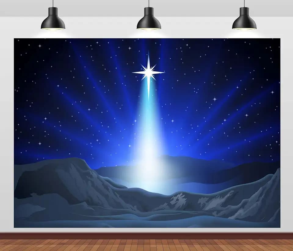 20x10ft Fabric Christmas Nativity Scene Backdrop Holy Star Night Bethlehem Birth of Jesus Manger Scene Background for Religious Church Christmas Themed Party Decorations Photo Booth Props