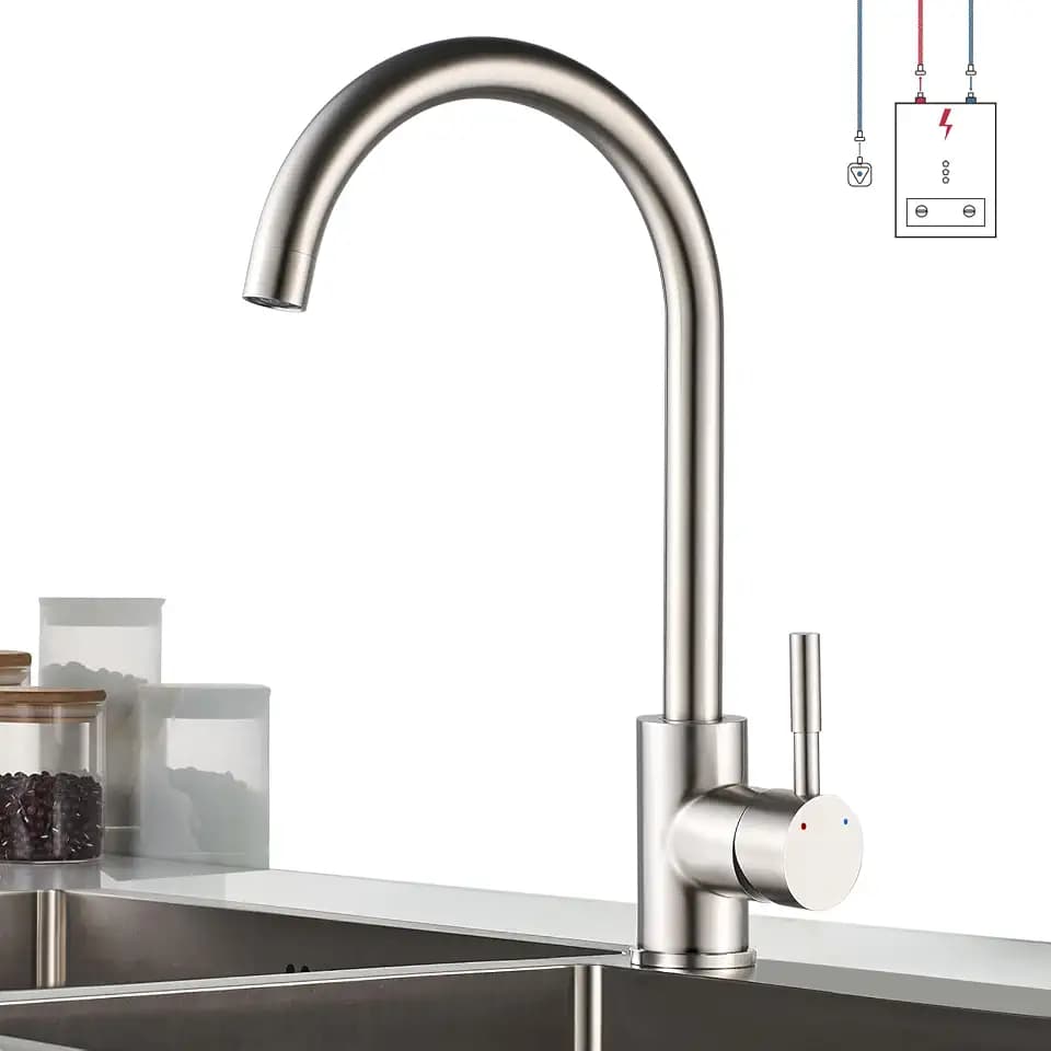 BONADE Niederdruckarmatur Küche 360° Drehbar Niederdruck Küchenarmatur aus SUS304 Edelstahl Küche Spültisch Armatur Wasserhahn Küche Spülbecken Einhebelmischer Mischbatterie, inkl. 3 Anschlüsse