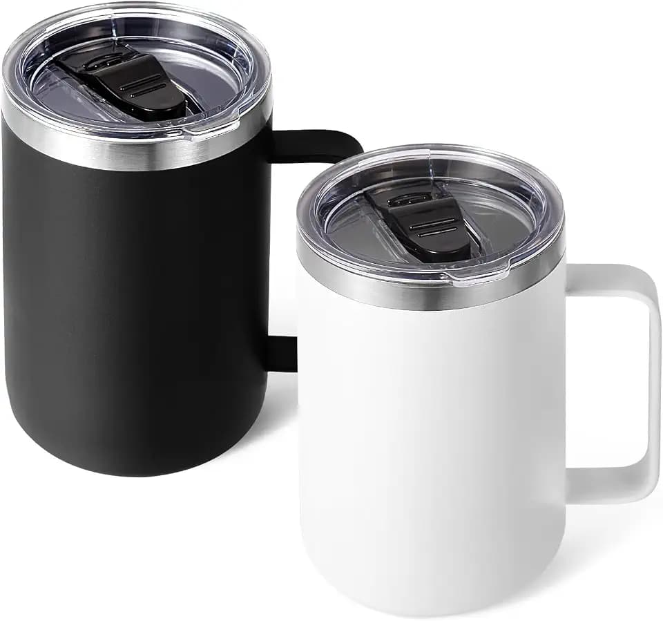 Volhoply 470ml Kaffee-Thermobecher, doppelwandiger Vakuum-isolierter Edelstahlbecher mit Griff, lebensmittelechter 18/8-Edelstahl, hält Getränke heiß und kalt für Camping, Büro (Farbmix, 2er-Set)