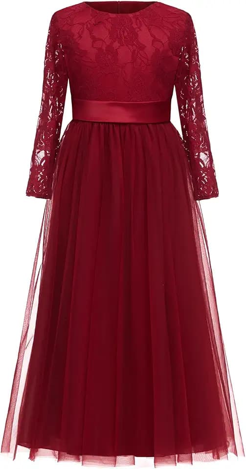 PLWEDDING Fancy Spitze Blumenmädchen Kleid für Hochzeit Mädchen A -Line Erstkommunion Kleider