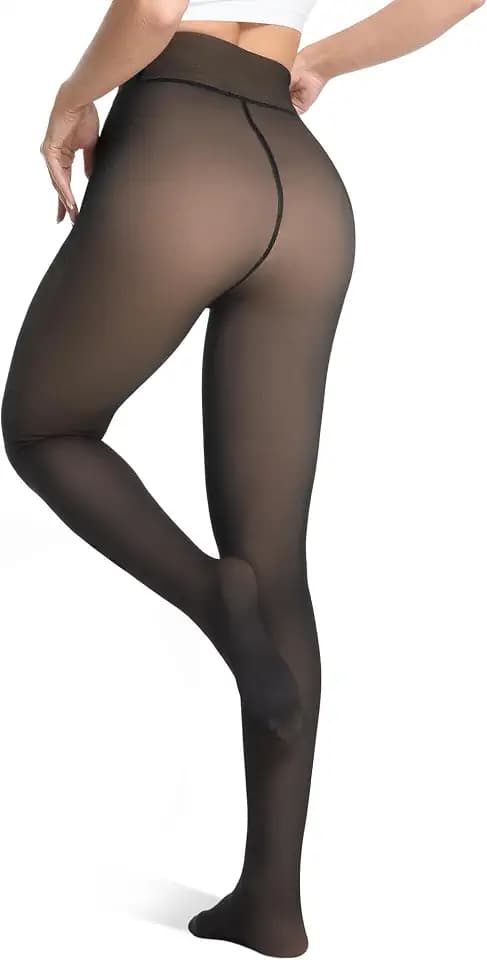 Womens Fleece Lined Tights, Translucent Thermal Pantyhose Leggings