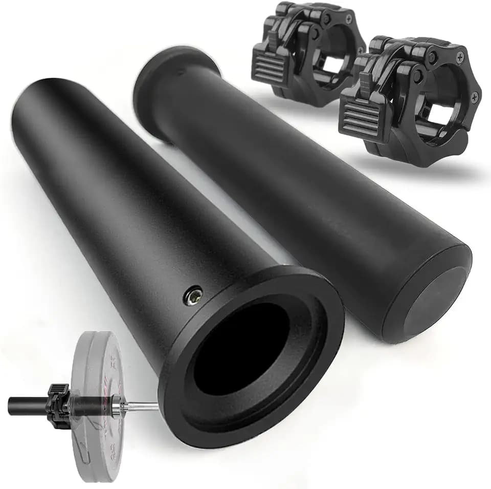 GreenBean 2PCS Olympic Adapter Sleeve 11.8" with Olympic Barbell Clamps 2", Converts 1" Standard Weight Plate Posts to 2" Olympic Weight Plate Posts, Removable end Cap
