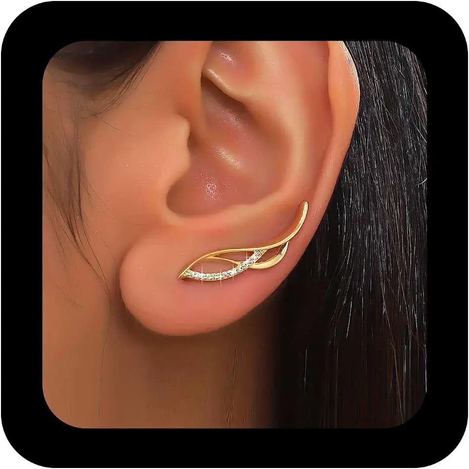 Punk Wing Ear Climber Earrings Gold Angel Wing Earrings Hollow Angel Wing Stud Earrings Cz Wing Crawler Earrings Wing Crystal Earrings Jewelry for Women