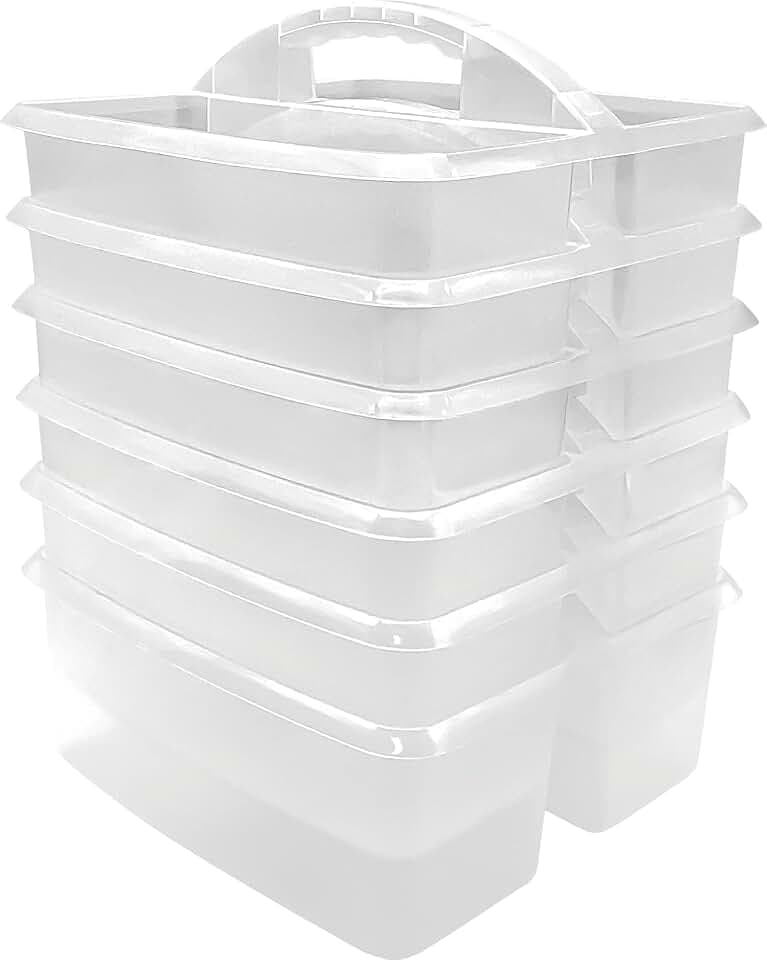 Teacher Created Resources Clear Portable Plastic Storage Caddy 6-Pack for Classrooms, Kids Room, and Office Organization, 3 Compartments