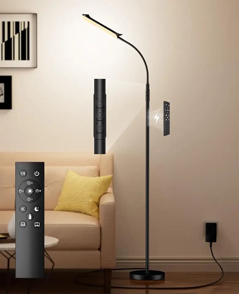 Stehlampe Wohnzimmer Schwarz - 18W LED Stehlampe Dimmbar mit 4 Farben Stufenlosem Dimmen - 1H Timer & Memory Funktion mit Fernbedienung für Schlafzimmer