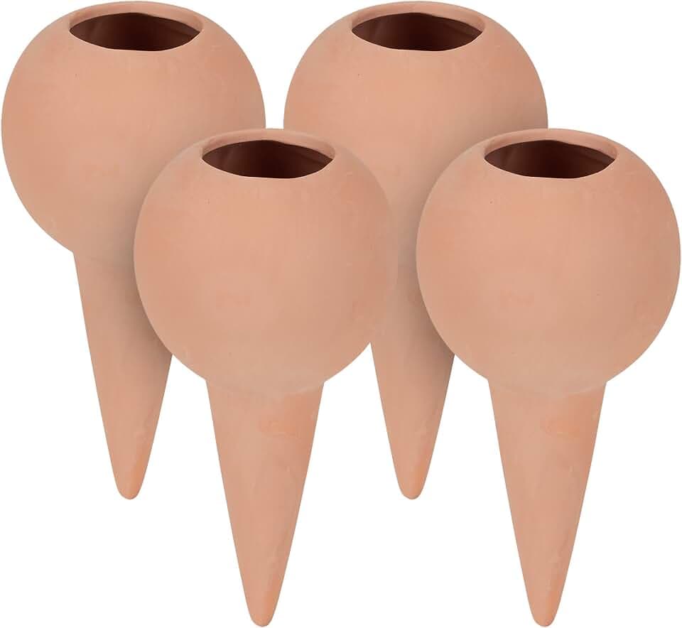Relaxdays Tonkegel Bewässerung, 4er Set, Gießkugel für 1,5 l PET-Flaschen, für Zimmerpflanzen & Balkonkästen, terrakotta
