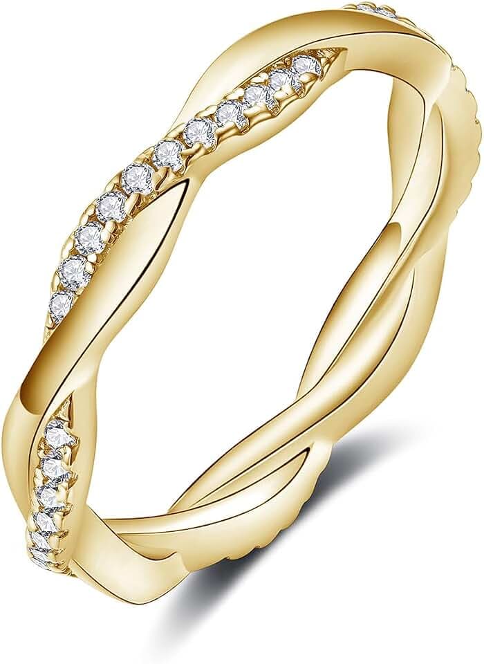 IMOLOVE Moissanite Wedding Band Wedding Rings for Women Twisted Rings 925 Sterling Silver Rings with 18K White Gold Plated Eternity Stackable Engagement Ring Anniversary Band Size 4-11