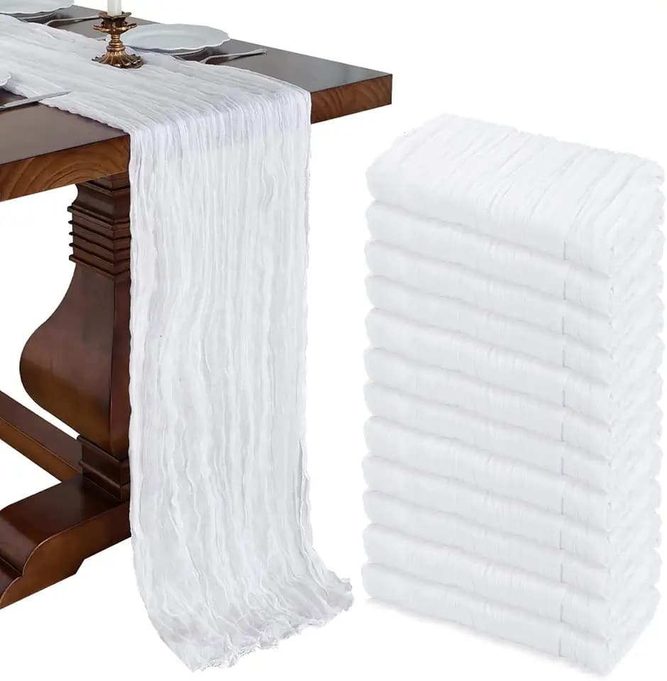 12 Pack 10Ft White Cheesecloth Table Runner 23 x 120 Inch