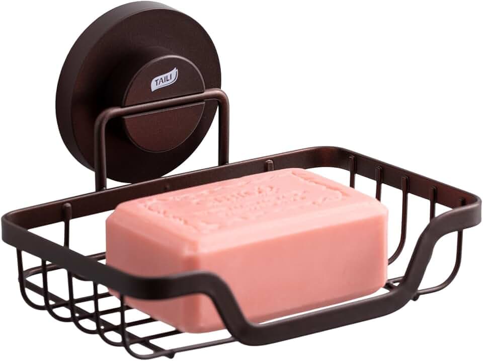 TAILI Soap Dish, Bar Soap Holder Suction Cup, Stainless Steel Sponge Holder