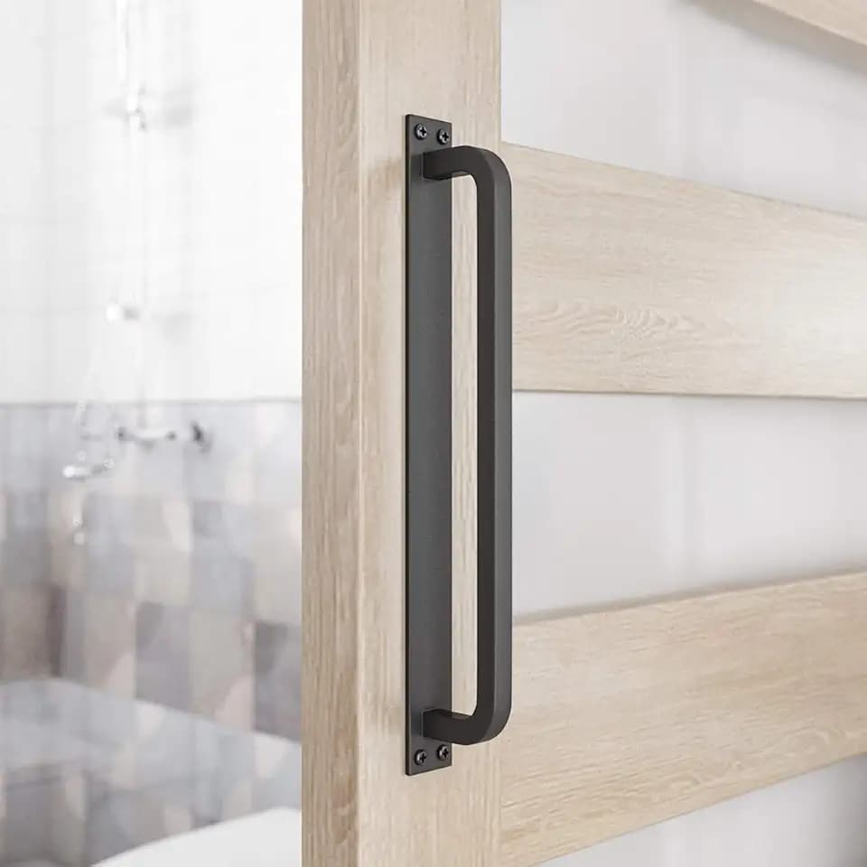 SMARTSTANDARD 12" Barn Door Handle, Black Flush Square Base Handle Pull