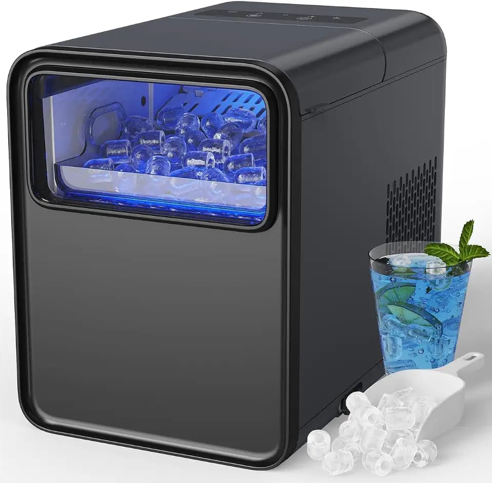 OMISOON Eiswürfelmaschine, Eiswürfelmaschine klein 12kg/24h, 9 Würfel in 6 Minuten, Selbstreinigende Eiswürfelbereiter mit Eisschaufel und Korb, 2 Eiswürfel-Größen, Schwarz