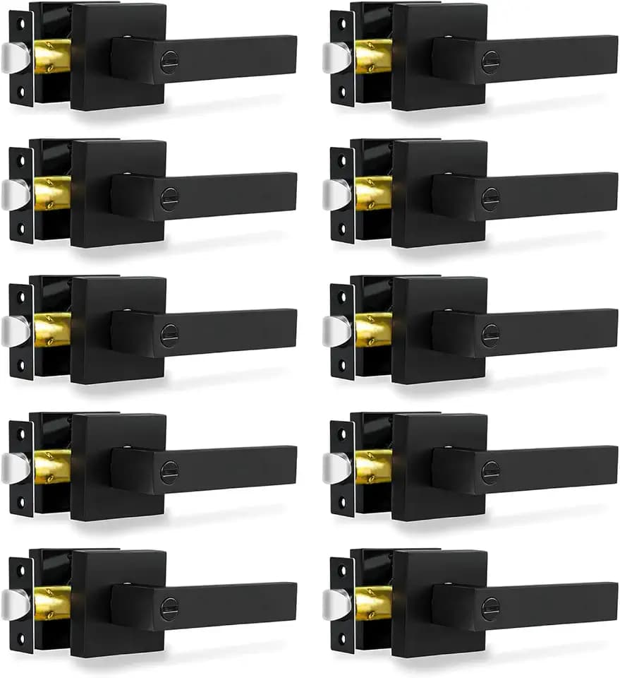 RAZCC Privacy Door Levers, 10 Pack Matte Black Door Handles Heavy Duty Bed and Bath Door Locks Interior Keyless Locksets, Reversible for Left Right Handed Doors