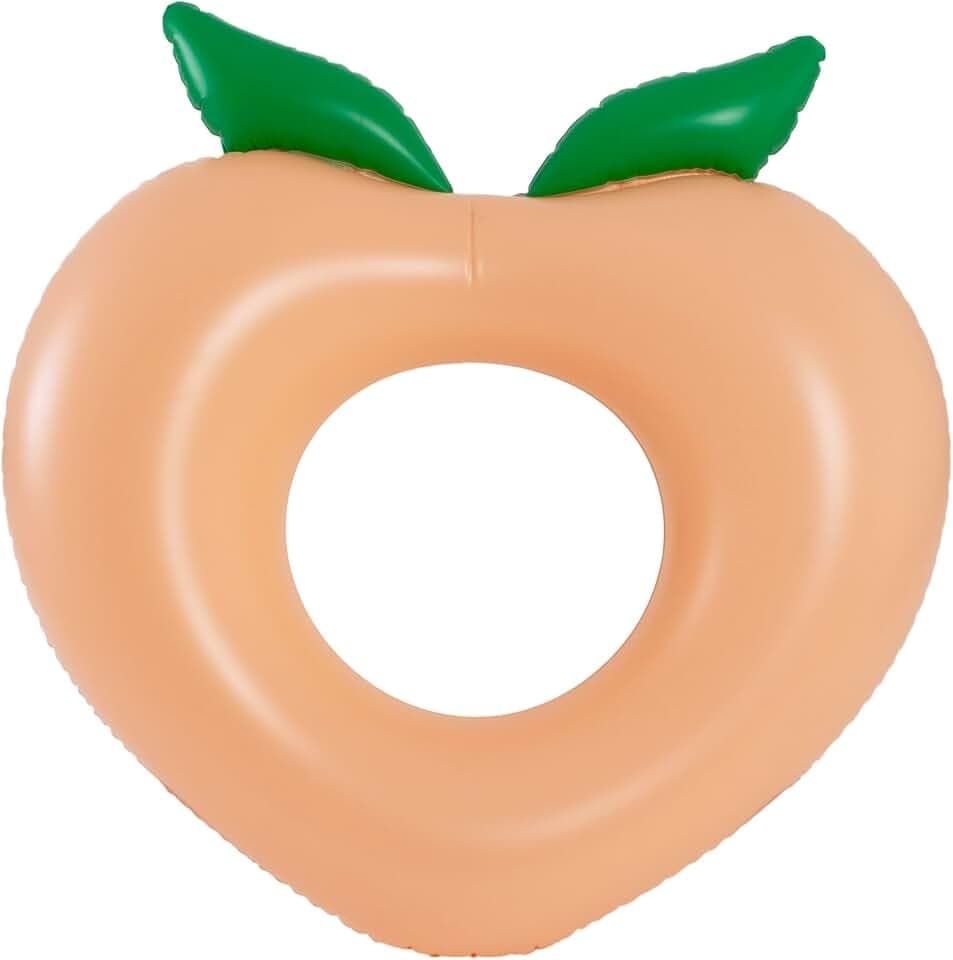 PoolCandy 40 Inch Peach Inflatable Pool Tube Float, Fruit Design Swim Ring for Pool Beach Lake, Heavy Duty PVC Water Lounger for Teens Adults Supports Up to 250 lbs
