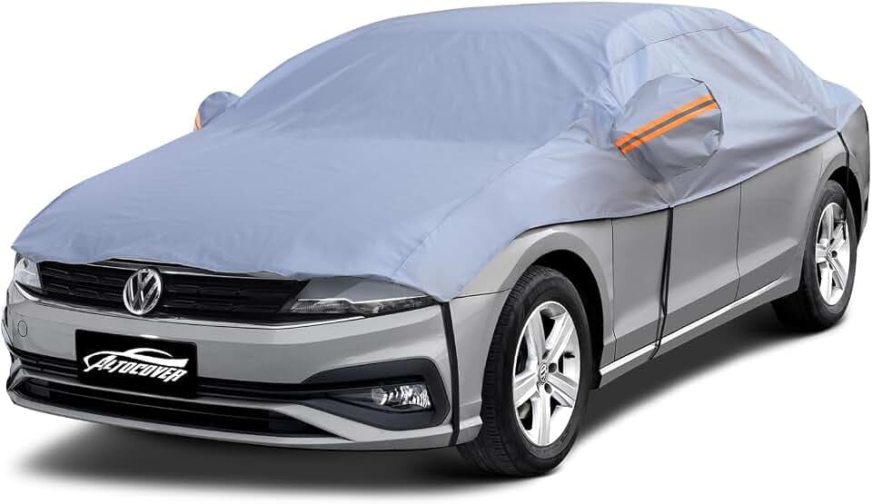 Half Car Cover Sedan, Top Cover for Snow with Cotton Liner, Hail Protector Car Cover Waterproof All Weather for Snow, Sun,Rain,Dust,Fit Compact/Small Sedan M
