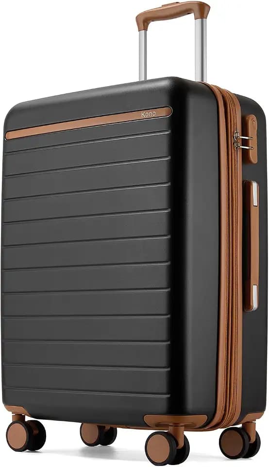 Kono Checked Suitcase 24in Expandable ABS+PC Side Handles luggage Black