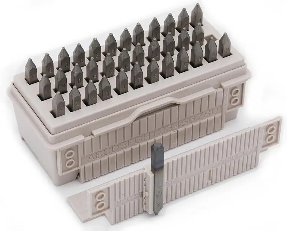 1mm (3/64") Letter & Number Stamp Set with Patented Alignment Tool Box – 36 PCS A–Z & 0–9 Metal Punch for Jewelry, Metal Tags, Leather, Wood (HRC62 Steel)
