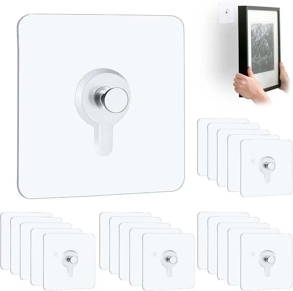 22 Pcs Drill Free Adhesive Wall Hooks, 40 lb Capacity Picture Hanging Hooks, Heavy Duty Picture Hangers Without Nails Strong Hold for Bathroom, Kitchen & Entryway