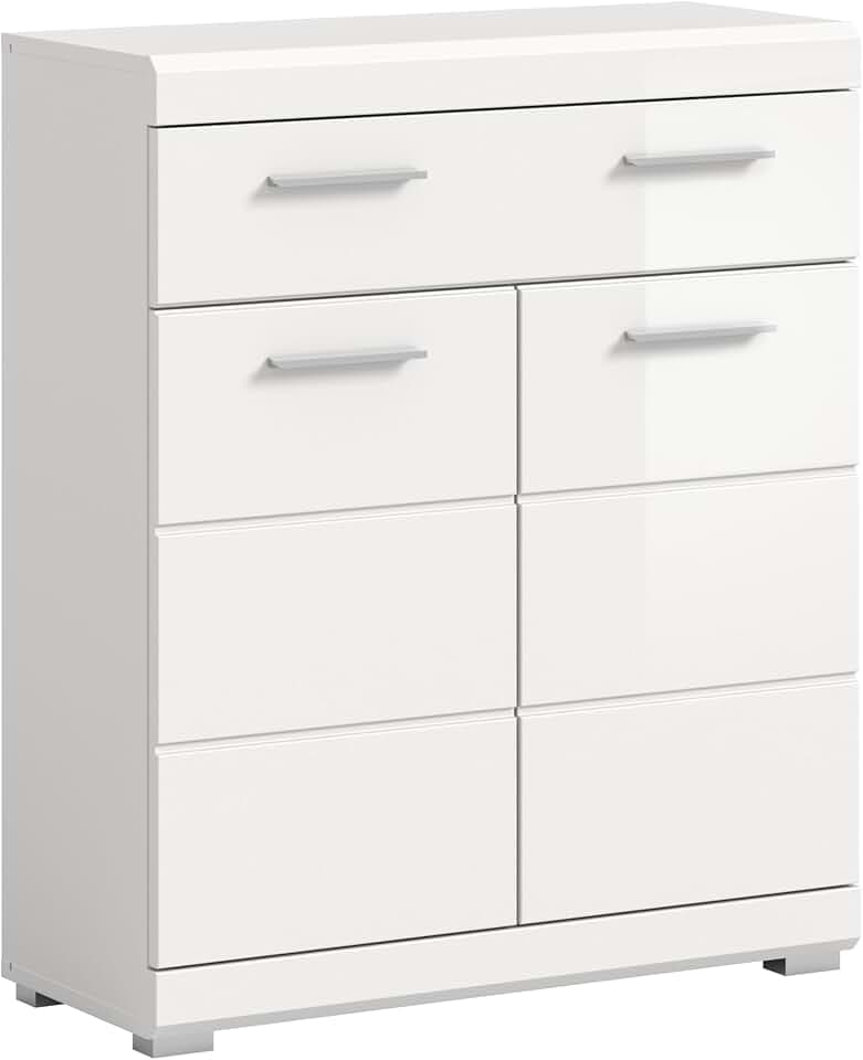 xonox.home - Standschrank breit Scout 74x88x31 cm in weiß und weiß Hochglanz - Midischrank Badschrank Unterschrank Badezimmerschrank - Zeitloses Design und erstklassige Qualität