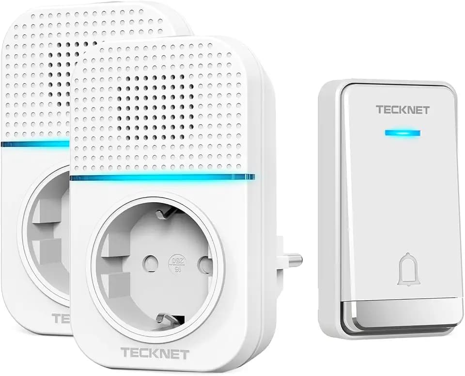 TECKNET Türklingel Batterielose, Steckdosen-Funkklingel mit 2 EU-Steckdose