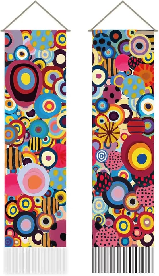 AHANDMAKER 2 Stück Boho Wandteppich Mit Abstrakten Kreisen. Wandteppich Im Psychedelischen Hippie Stil Zum Aufhängen Für Schlafzimmer Wohnzimmer Kaffeezimmer Heimdekoration (45.7x13 Zoll)