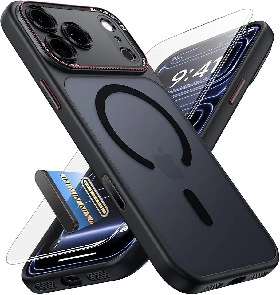 JUESHITUO Magnetic for iPhone 17 Pro Max Case: Upgraded [Full Camera Protection], with [1X Screen Protector] [Camera Button], 6.9" Case for iPhone 17 Pro Max, Black
