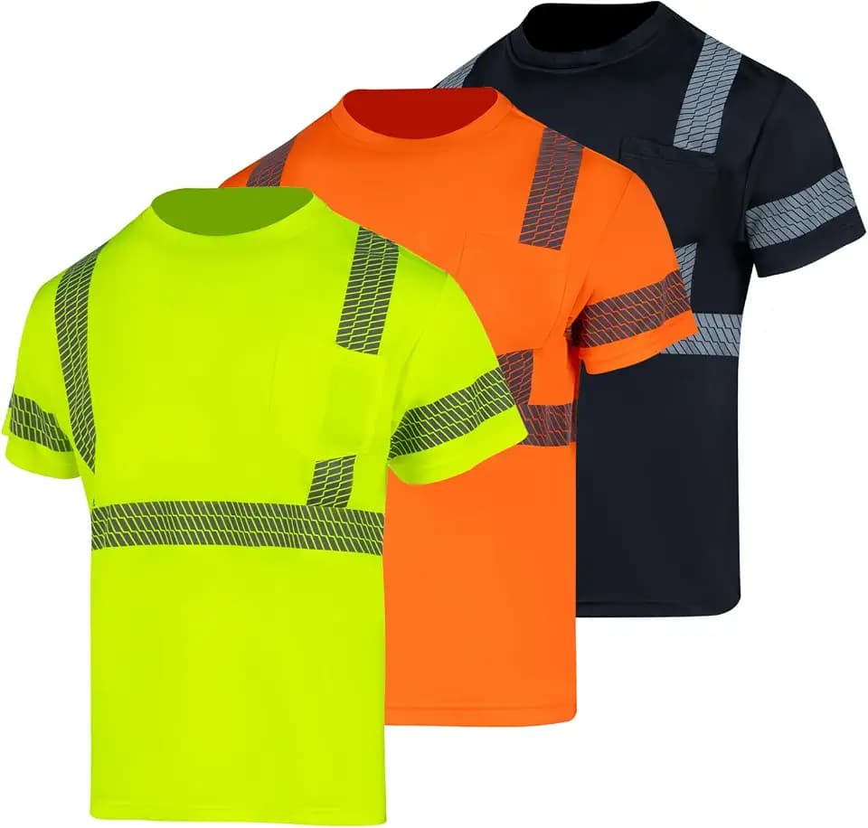 VENDACE 3 Pack Hi Vis Safety Shirts for Men Class 3 High Visibility Reflective Construction Work Shirts Short Sleeve (YOBK,3XL)
