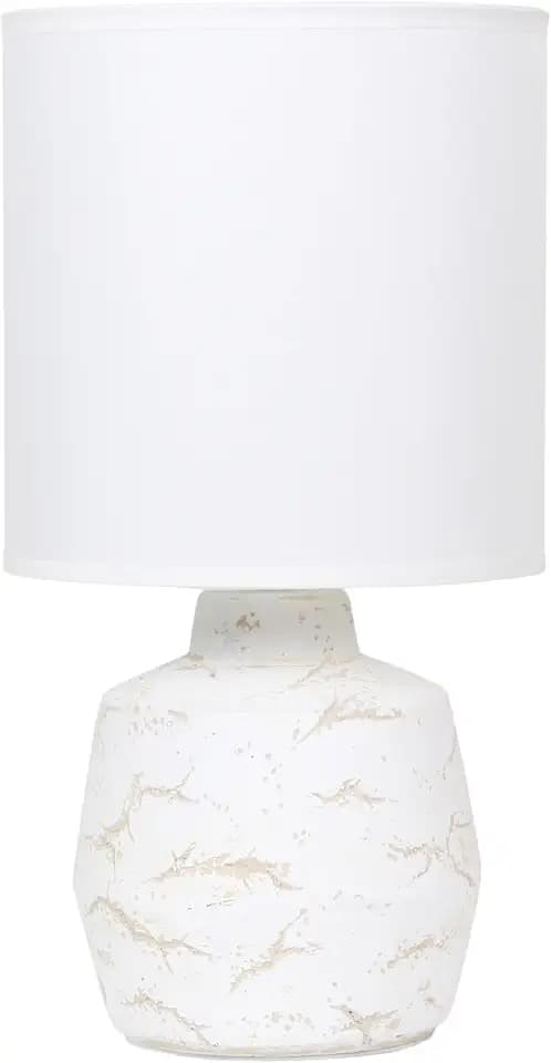Simple Designs LT1171-OFF 13.78" Chic Glow Marble Inspired Concrete Table Lamp with Fabric Shade, for Bedroom, Office, Living Room, Compact Accent Lighting, Off White