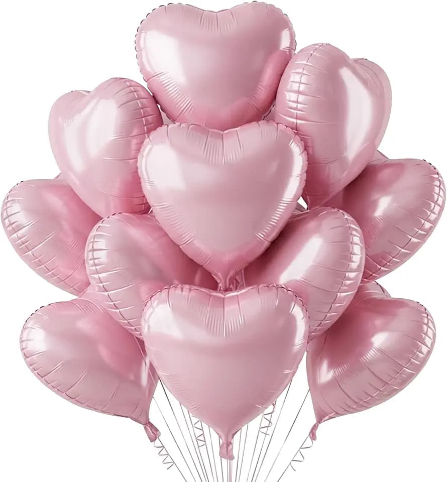 TONIFUL 30 Pcs Baby Pink Heart Balloons 18 Inch Heart Shape Foil Balloon