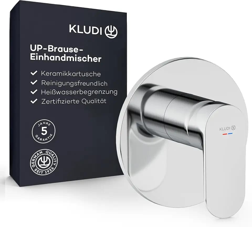 KLUDI-X1 Unterputz Duscharmatur mit Heißwasserbegrenzung, Brause-Einhandmischer mit hochwertiger Keramikkartusche fürs Badezimmer, Chrom, benötigtes Zubehör KLUDI Slimbox (Art. 88022)